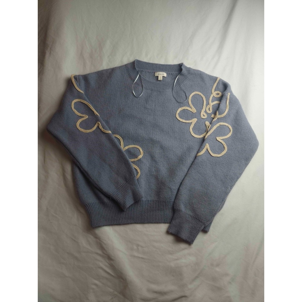 Debut Sweater Womens Size XS Blue Knit Floral Crew Neck Whimsical Cottagecore‎